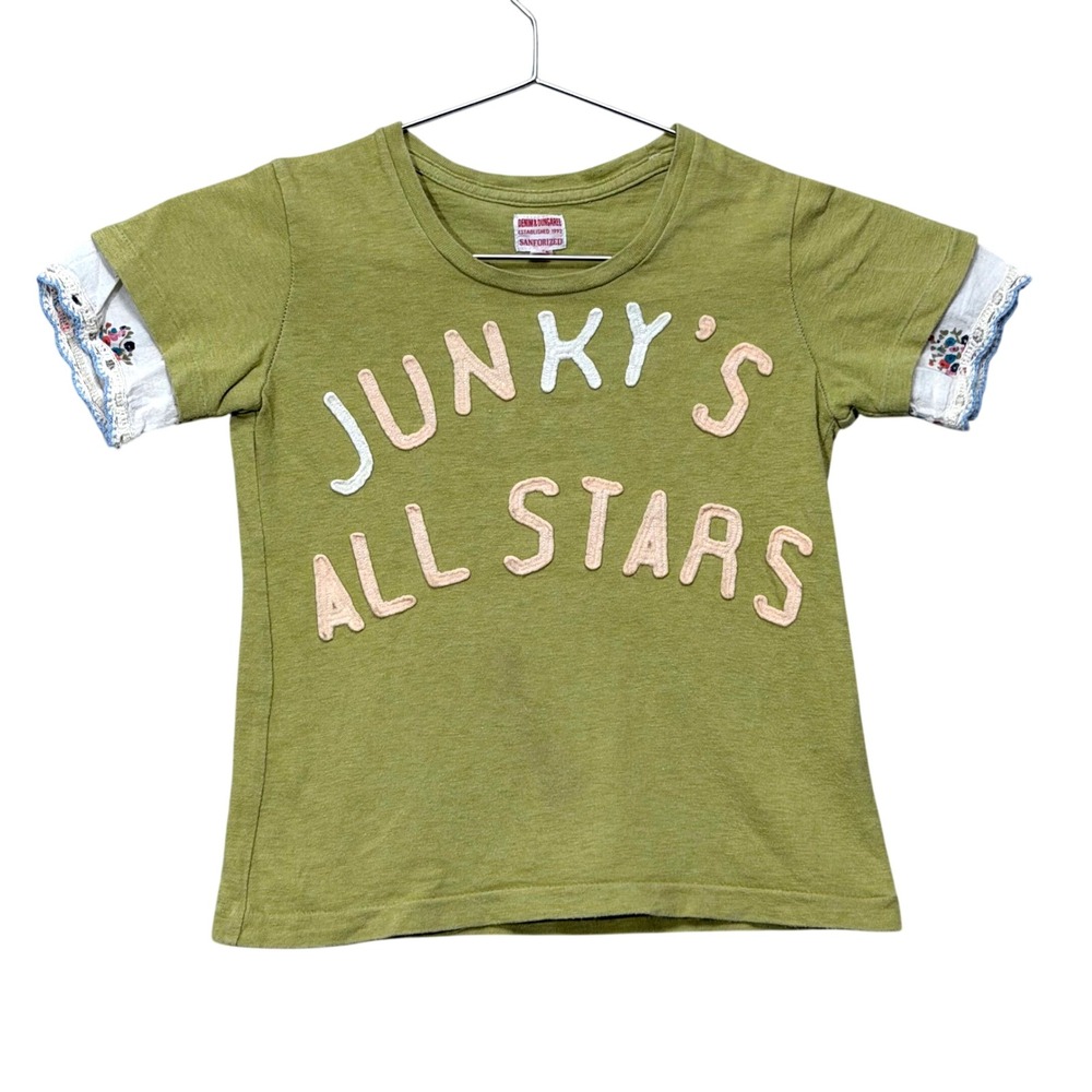 Denim & Dungaree T-Shirt Kids 120 Olive Green Junky's All Stars Crochet Sleeve